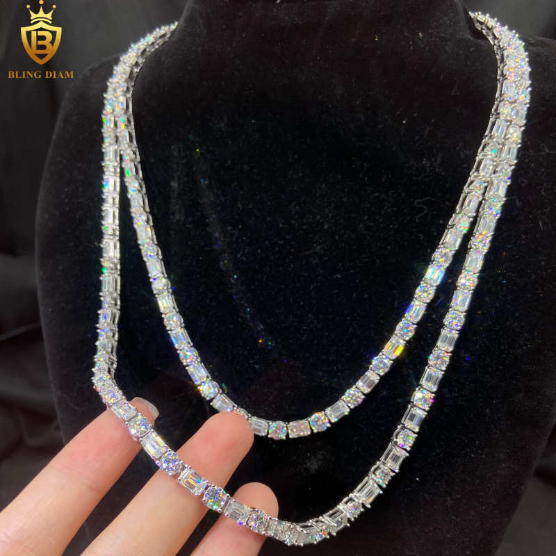 Emerald cut Silver Moissanite Tennis Chain