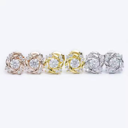Spiral Twist VVS Moissanite Stud Earrings | Available in Rose Gold, Gold & Silver