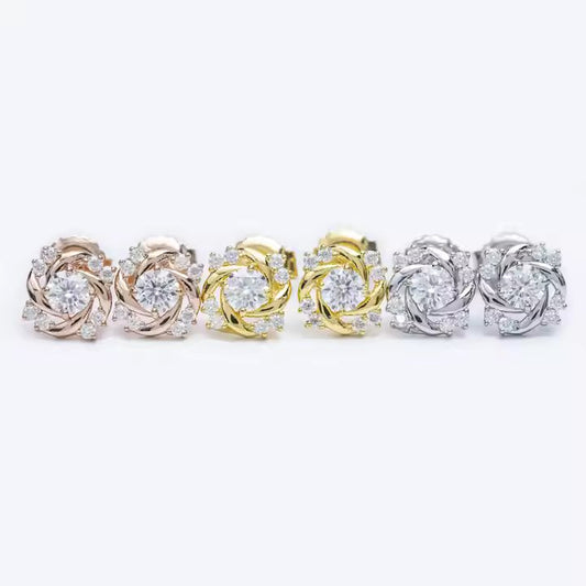 Spiral Twist VVS Moissanite Stud Earrings | Available in Rose Gold, Gold & Silver
