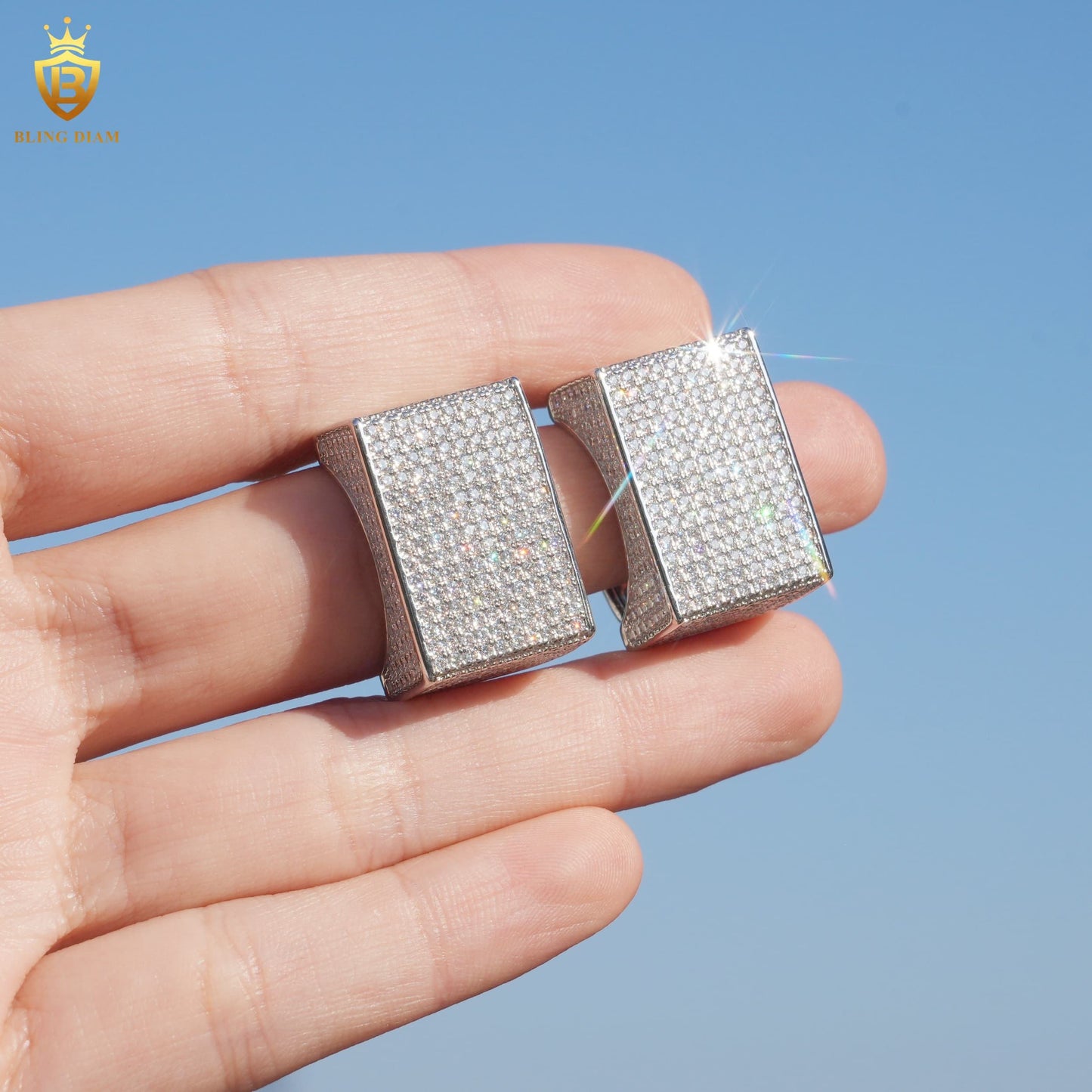Rectangle-shaped iced-out ring