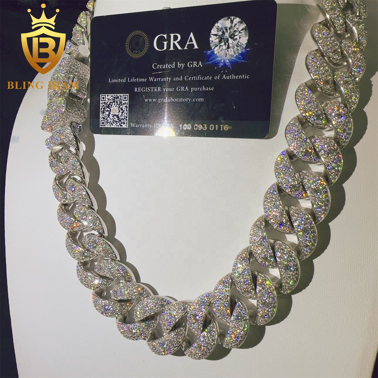Moissanite 24mm Sterling Silver 925 Miami Cuban Link Chain