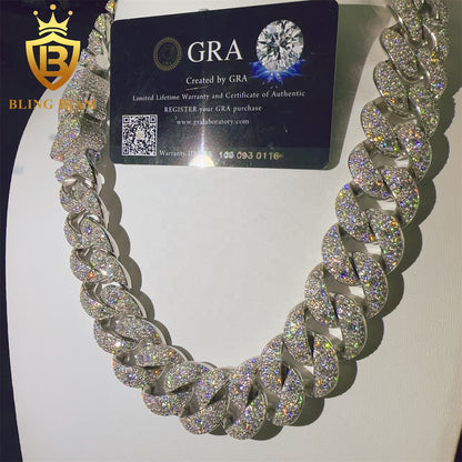 Moissanite 24mm Sterling Silver 925 Miami Cuban Link Chain