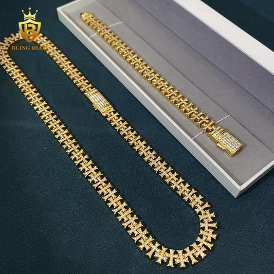 Cross 10mm Moissanite Cuban Chain