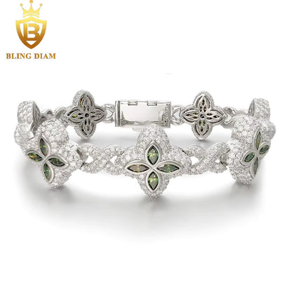 Marquise Flower Tennis Bracelet - 9mm Moissanite - Sterling Silver
