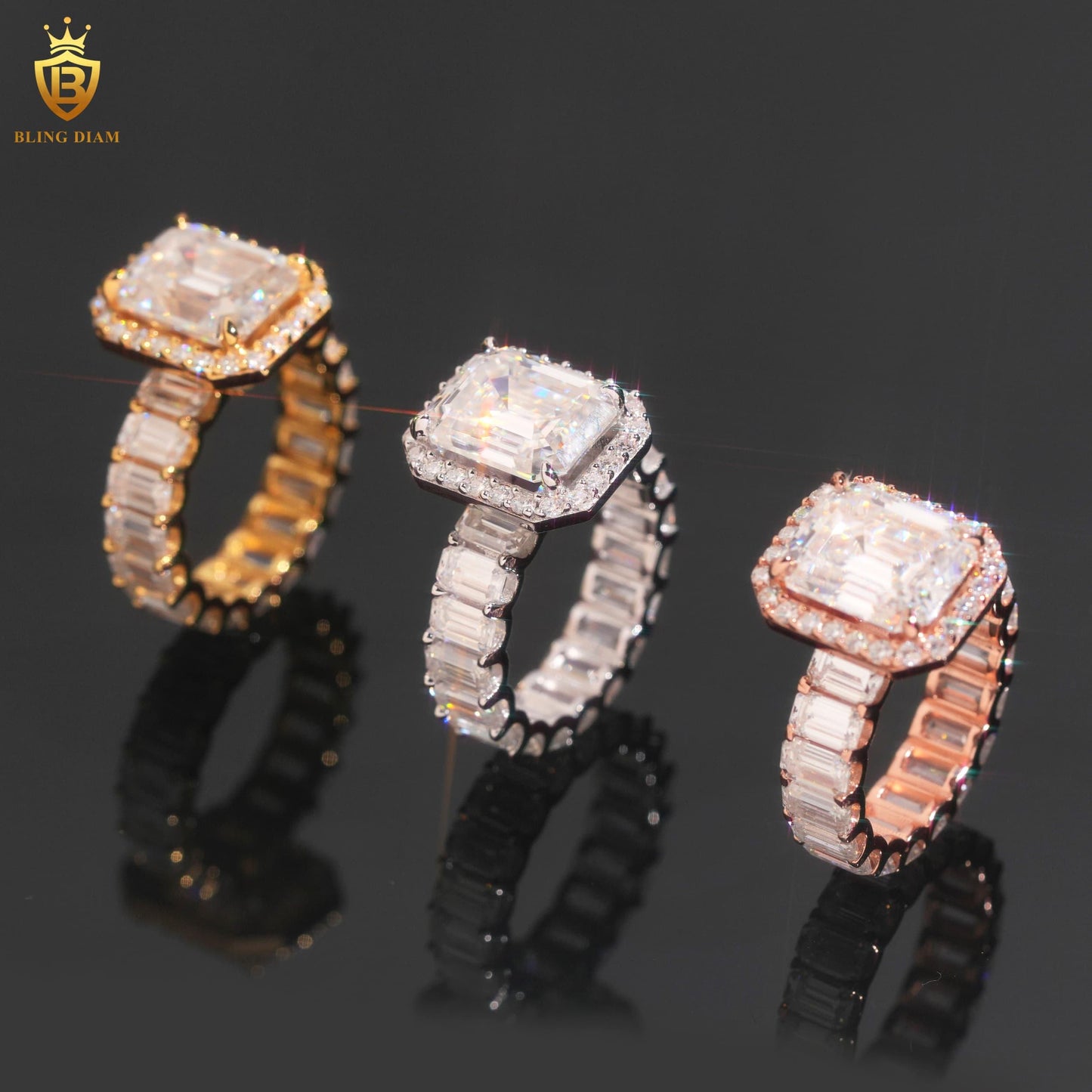 Emerald-cut moissanite ring