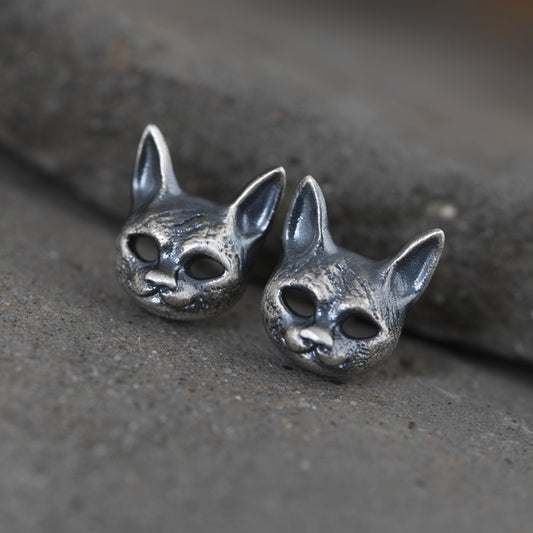 Cat Head Stud Earrings