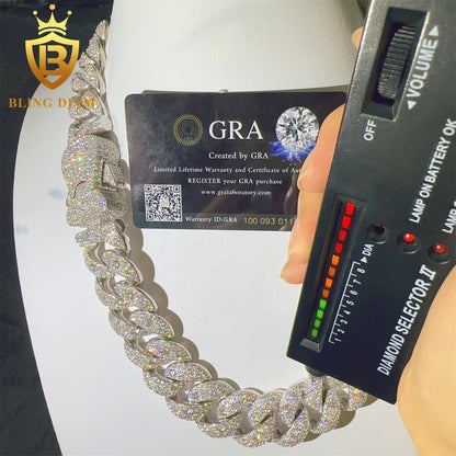 Moissanite 24mm Sterling Silver 925 Miami Cuban Link Chain