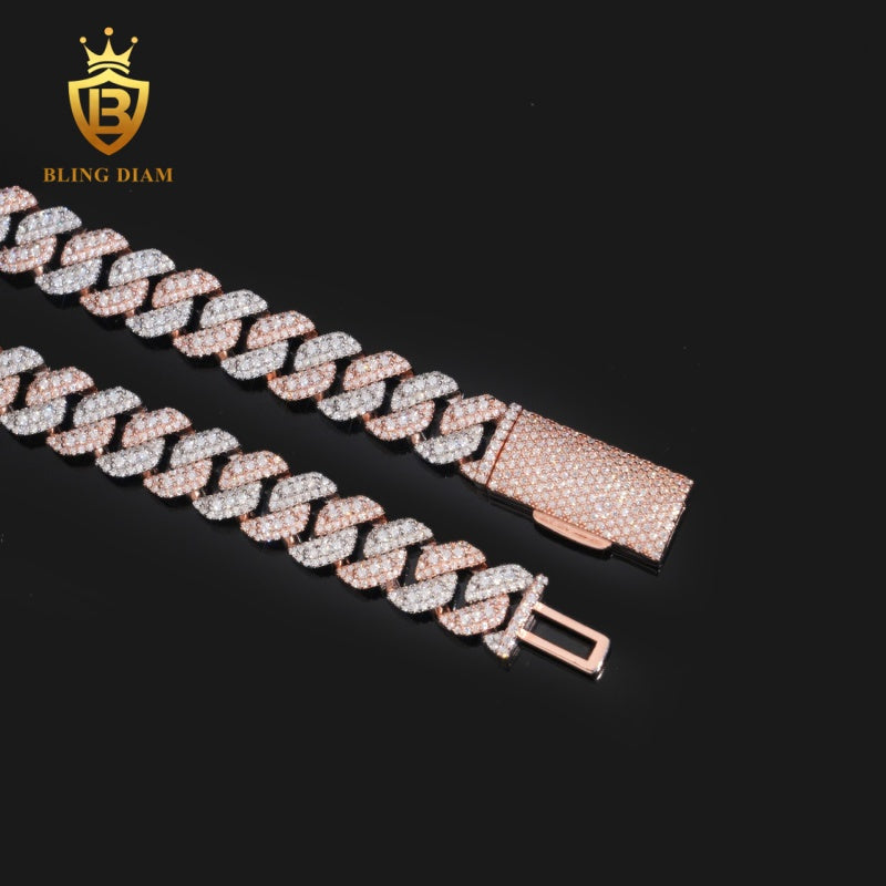 VVS1 Moissanite 925 Silver Rose Gold Plated 13mm Cuban Chain