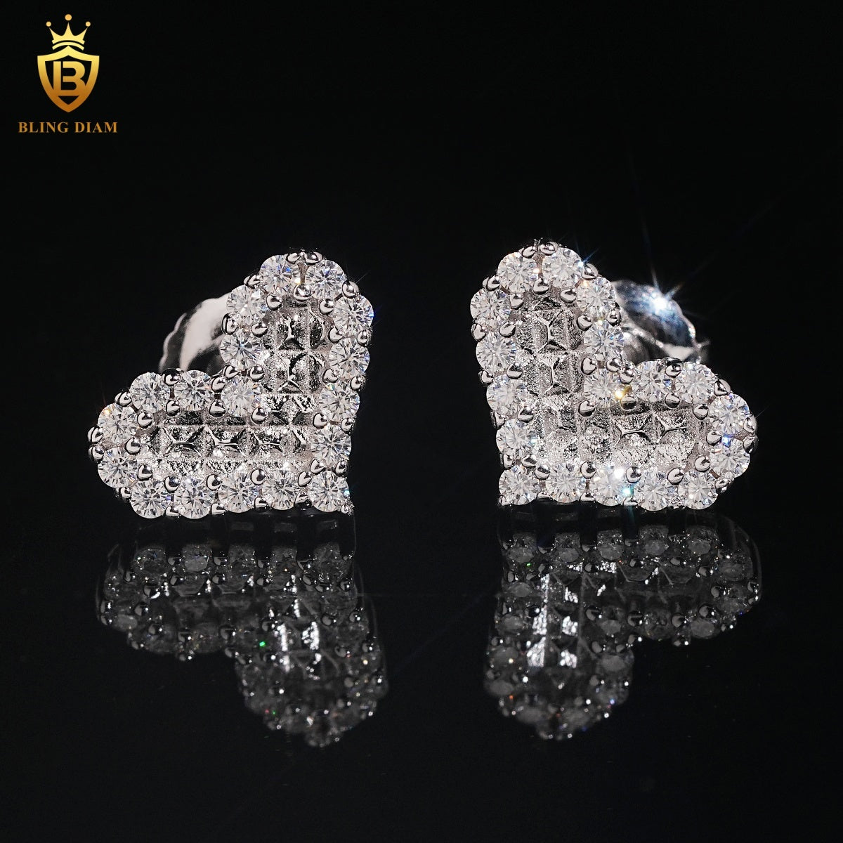 Heart-Shaped Full Pavé Moissanite Stud Earrings