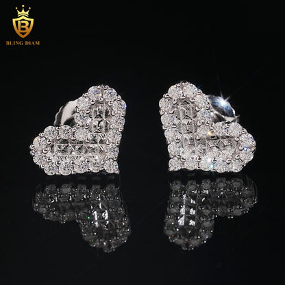 Heart-Shaped Full Pavé Moissanite Stud Earrings