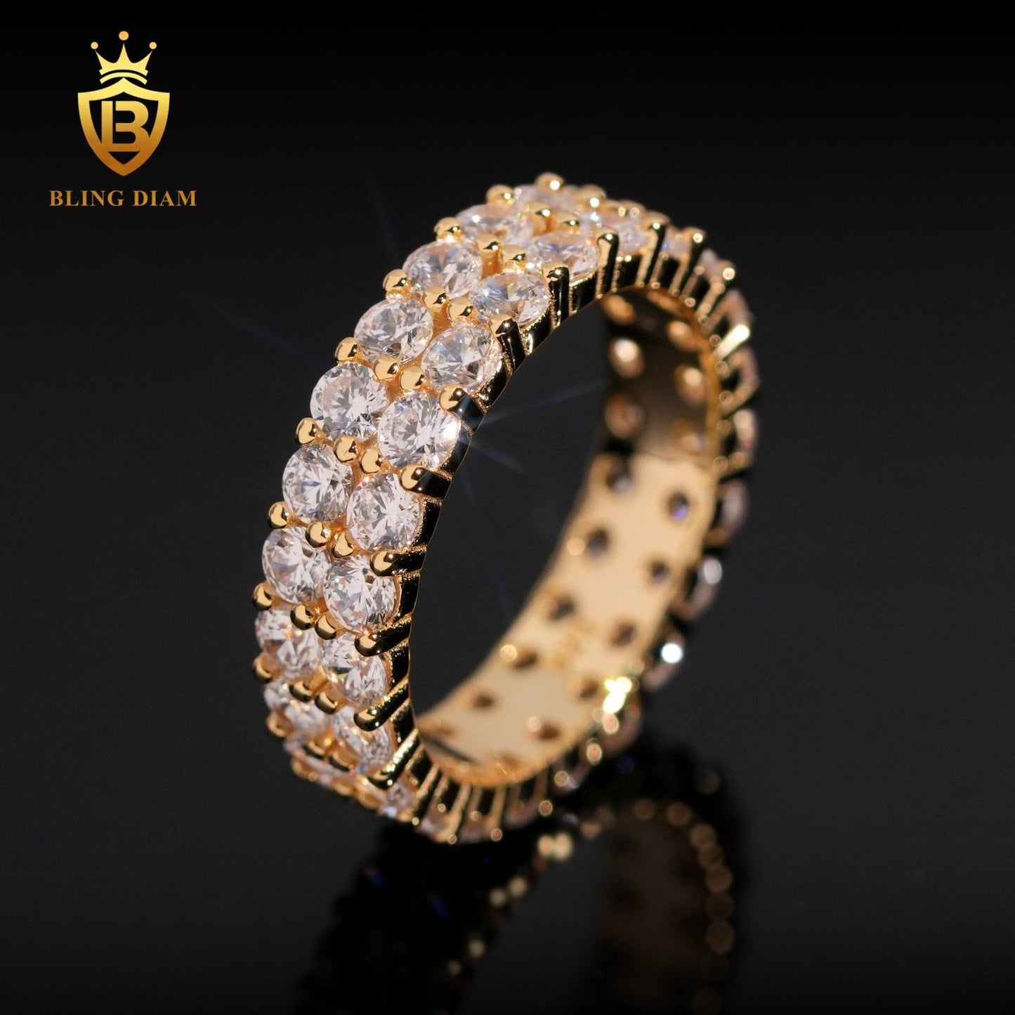 Two-row iced-out moissanite ring