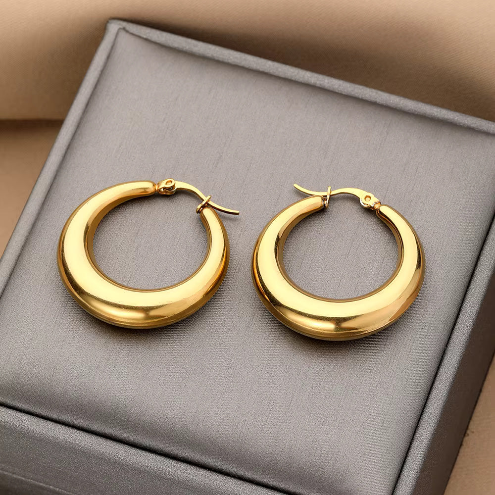 Twist Rope Round Chunky Hoop Gold Earring