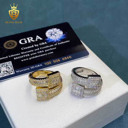 Bypass-style baguette moissanite ring