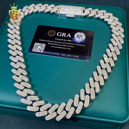 Silver 3 Rows Moissanite Cuban Chain