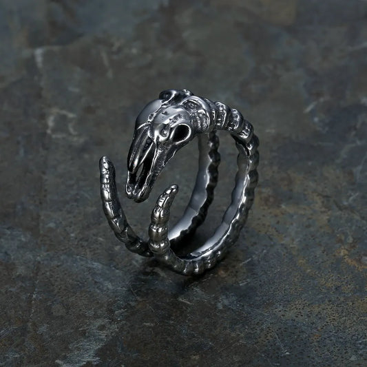 Wrapped horn goat skull ring