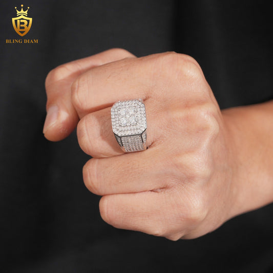 Iced-out moissanite ring