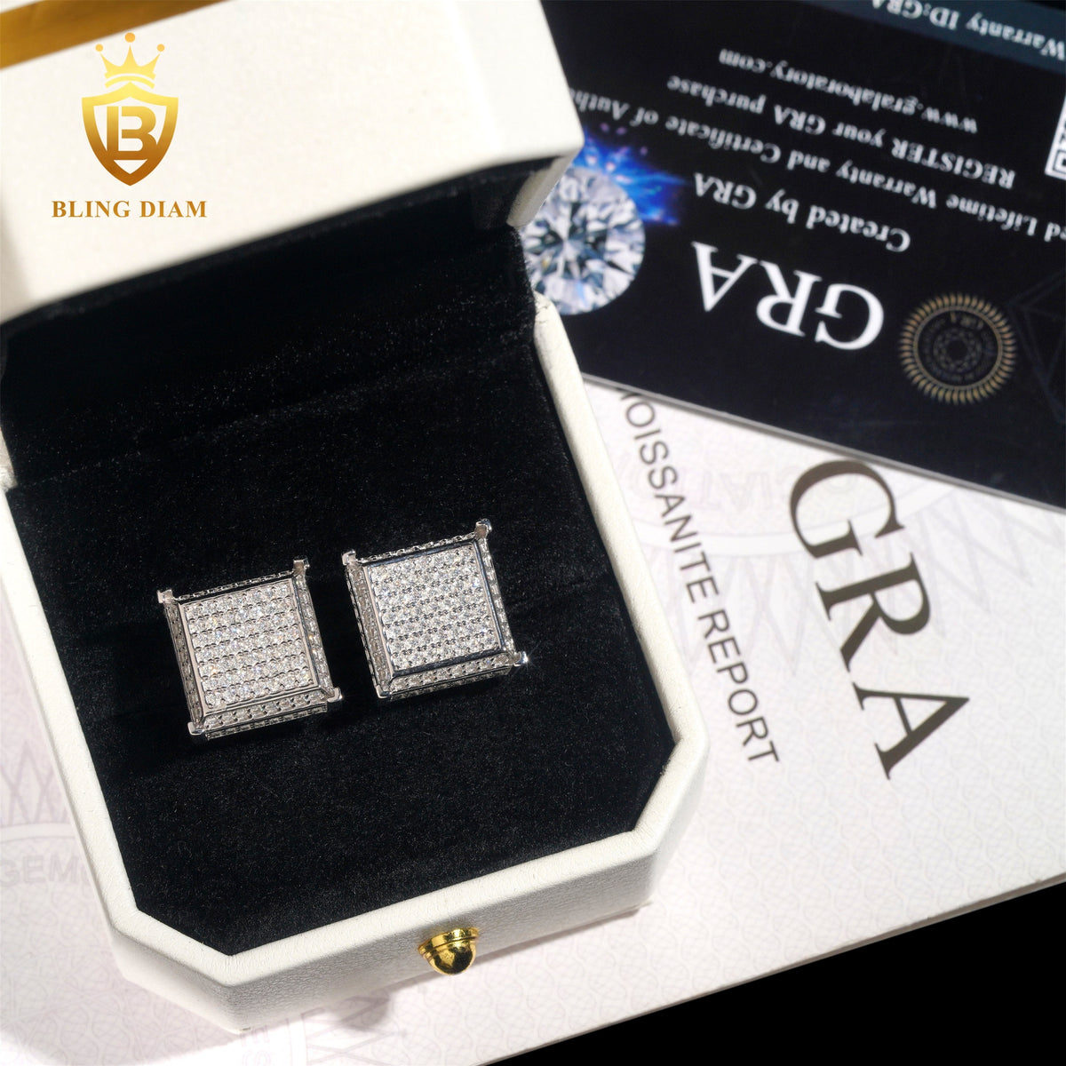 VVS Iced-Out Square Moissanite Stud Earrings
