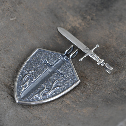 Shield Silver Sword Necklace