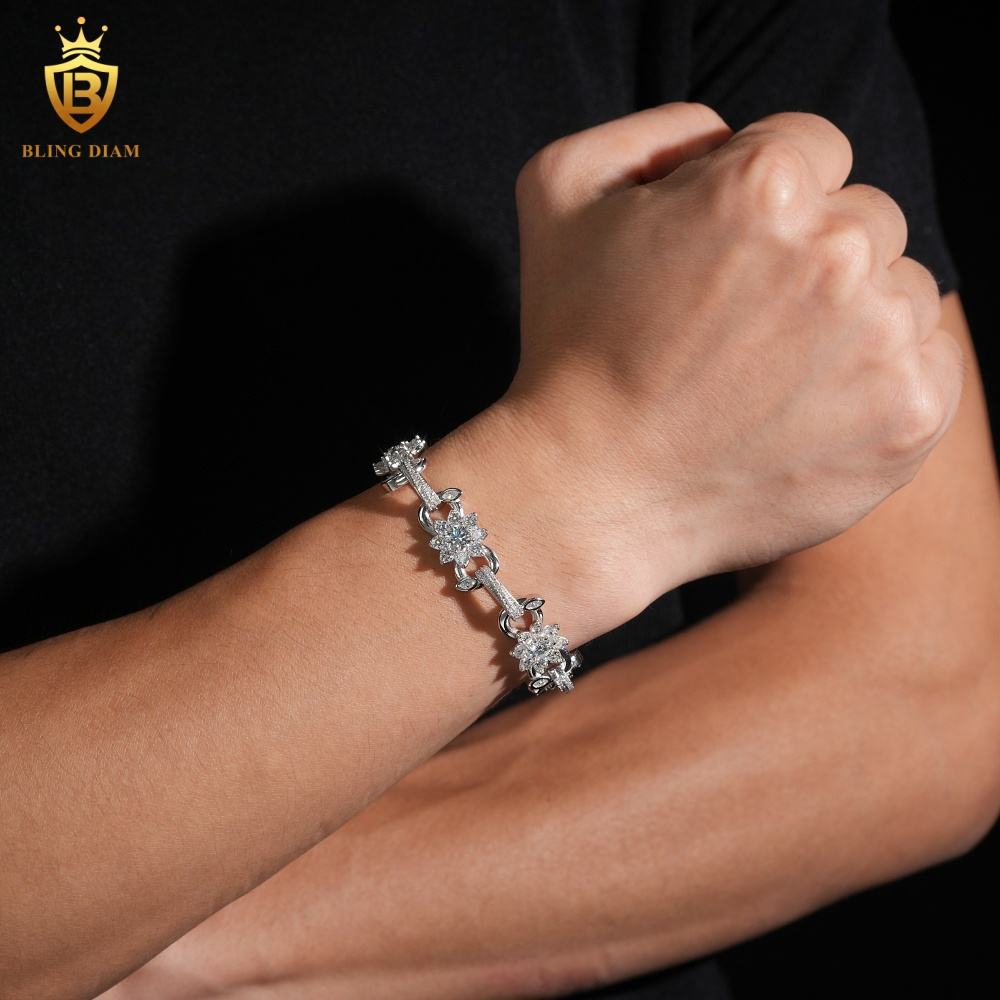 Flower Cuban Link Moissanite Bracelet