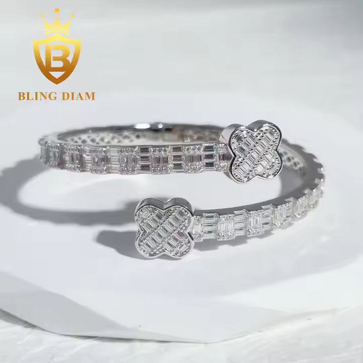 Moissanite Clover Bangle Bracelet