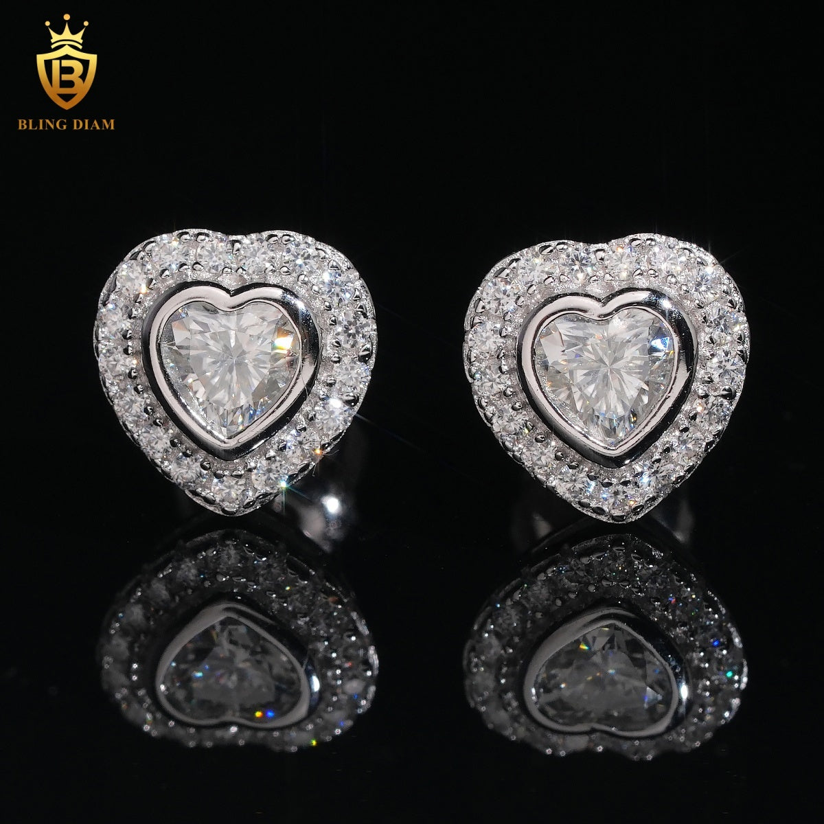 VVS Iced-Out Moissanite Heart Stud Earrings