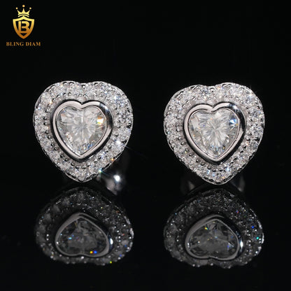 VVS Iced-Out Moissanite Heart Stud Earrings