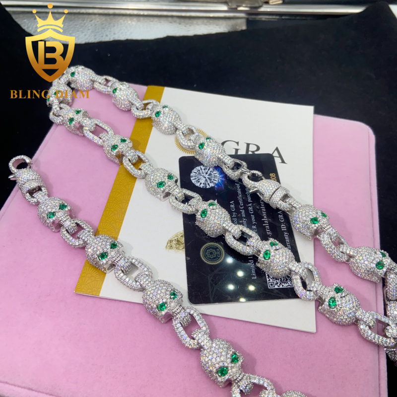 Skull S925 Silver Moissanite Cuban Chain