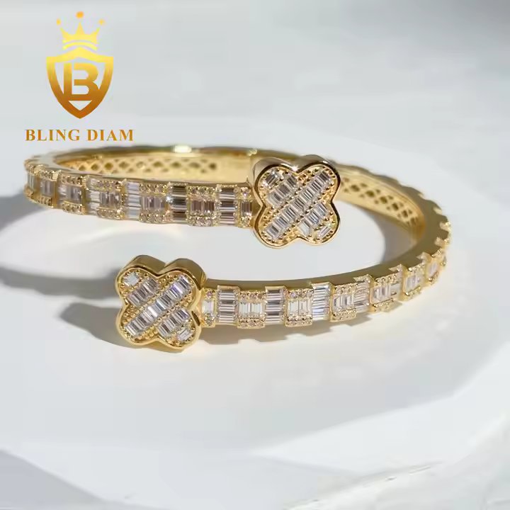 Moissanite Clover Bangle Bracelet