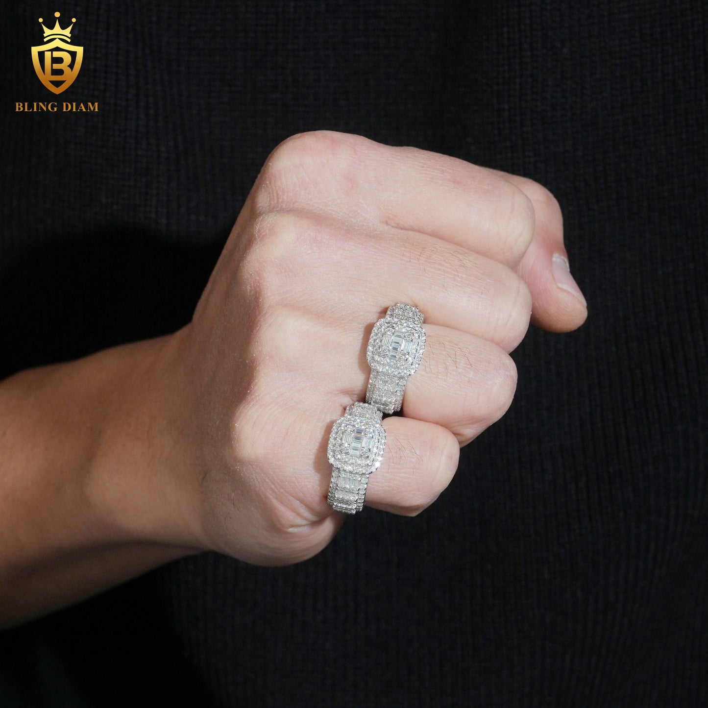 Baguette-cut iced-out ring