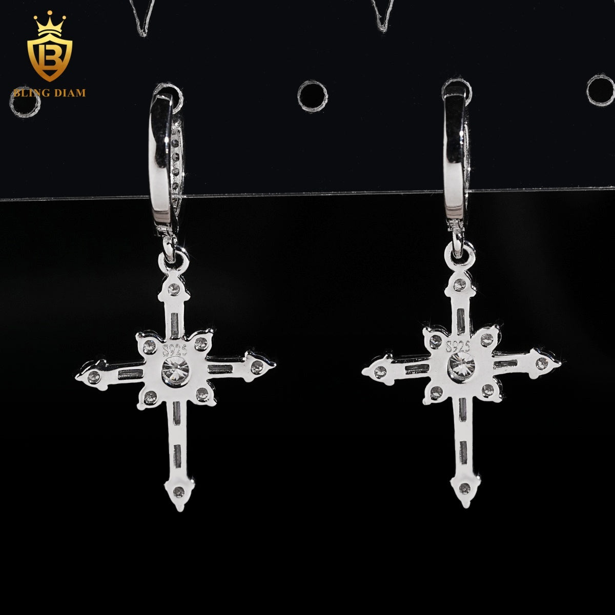 Moissanite Cross Dangle Huggie Hoop Earrings