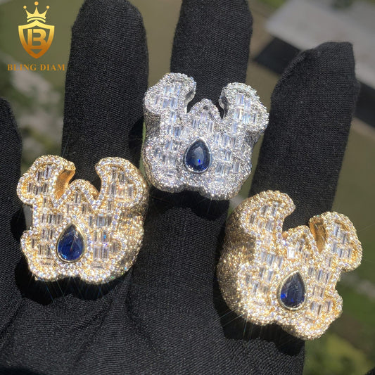 Baguette-cut iced-out moissanite ring
