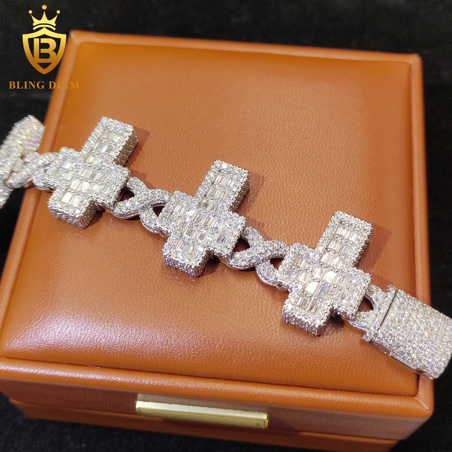 Iced Out Cross Moissanite Cuban Bracelet