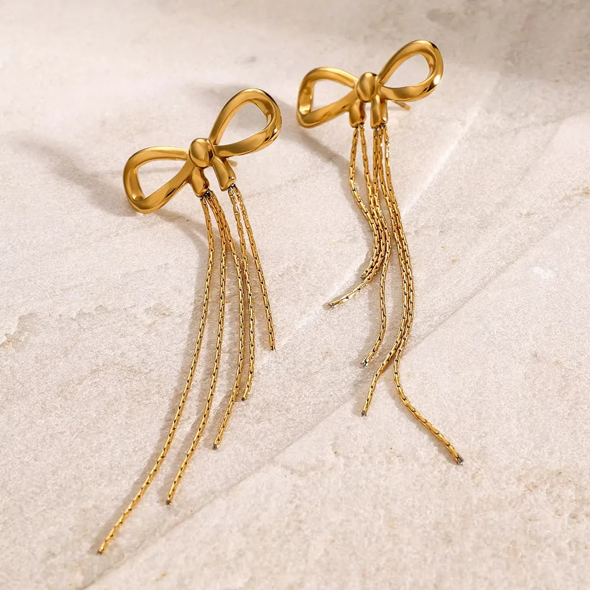 Bow Long Tassel Stud Earrings