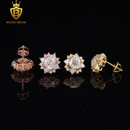 D Color VVS Moissanite Flower Stud Earrings