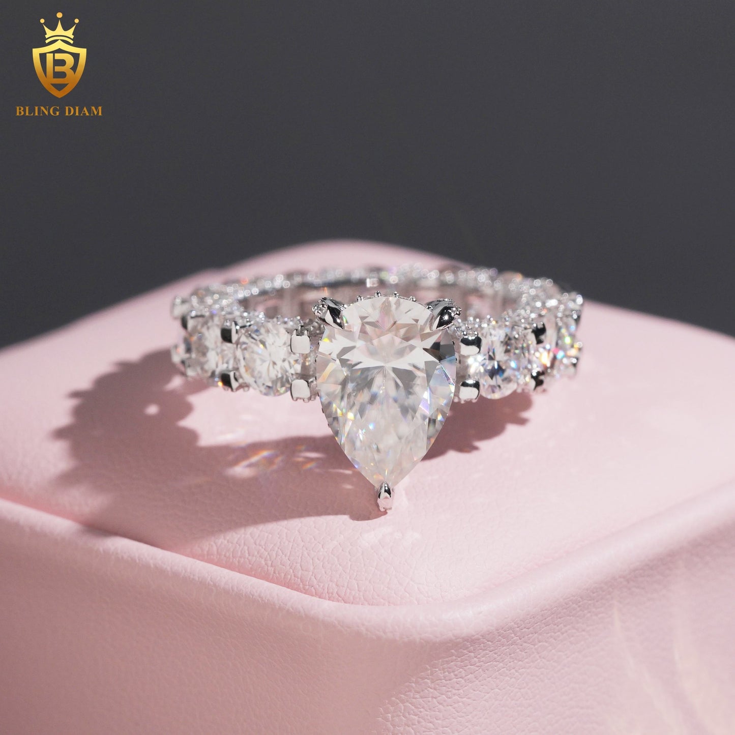 Pear-cut eternity moissanite ring