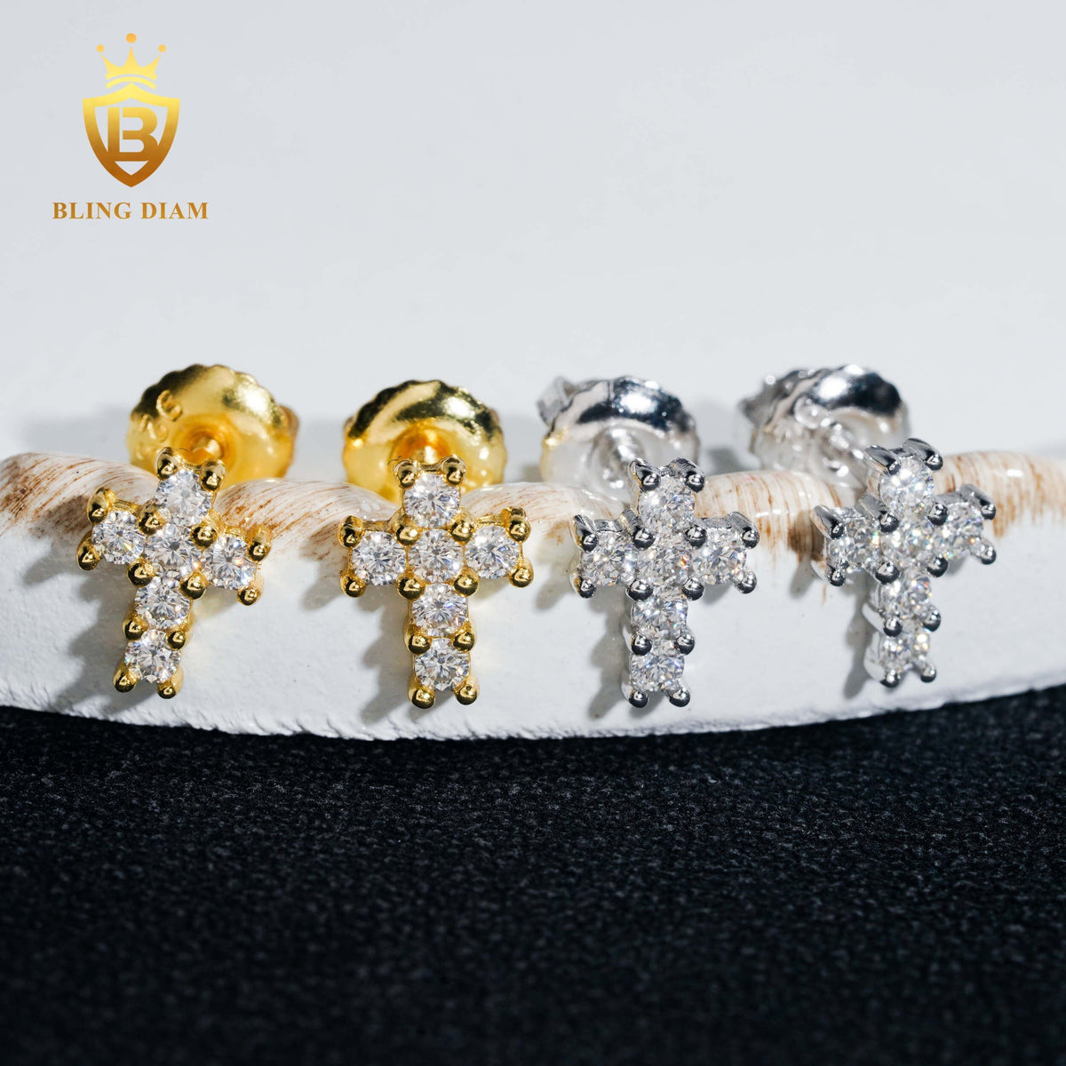 Iced-Out Moissanite Cross Stud Earrings