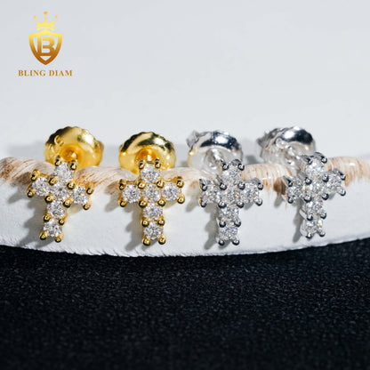 Iced-Out Moissanite Cross Stud Earrings