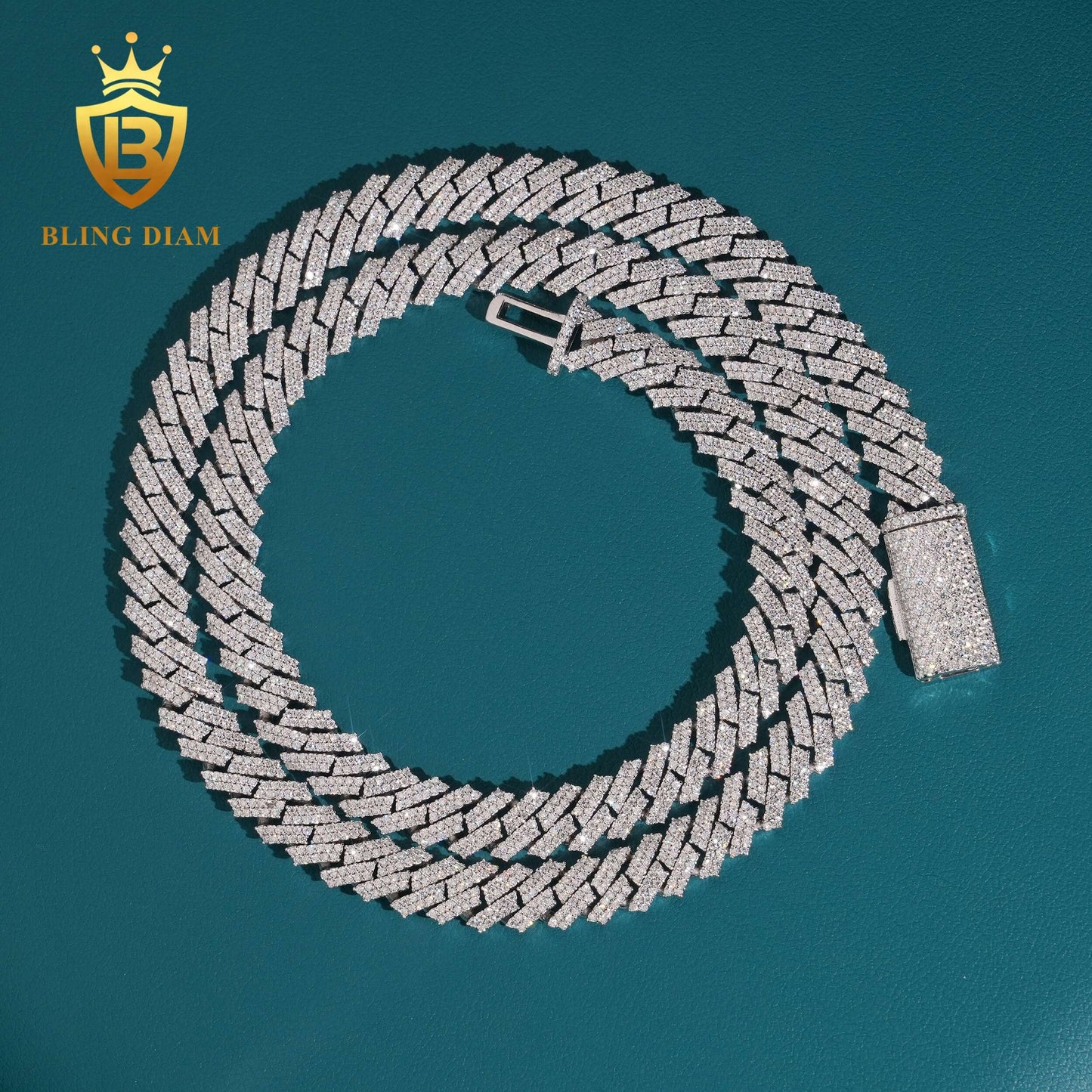8mm Moissanite Sterling Silver Cuban Link Chain