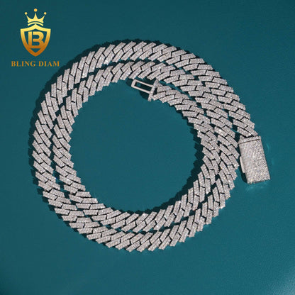 8mm Moissanite Sterling Silver Cuban Link Chain