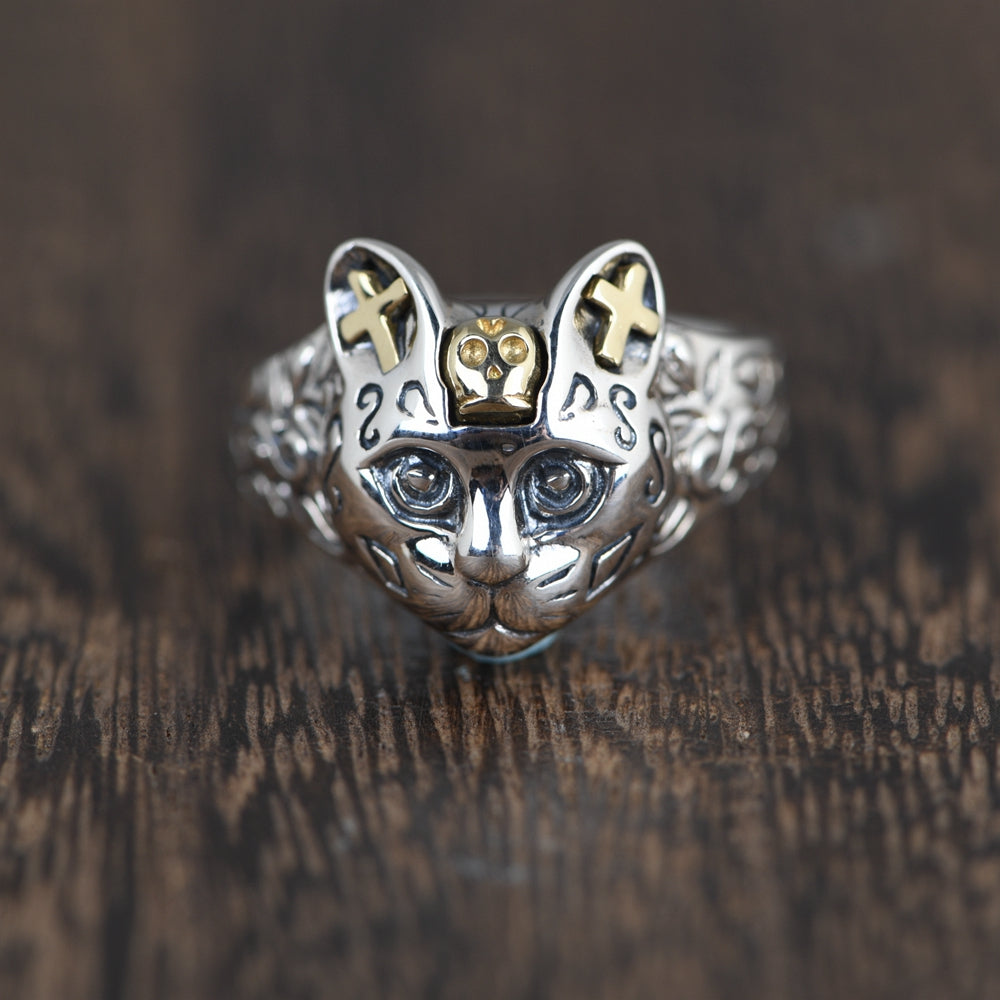 Hipster Carved Leopard Head Opening Ring