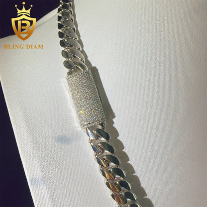 Miossanite 12mm Sterling Silver 925 Miami Cuban Link Chain
