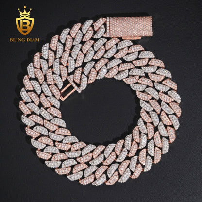 VVS1 Moissanite 925 Silver Rose Gold Plated 13mm Cuban Chain