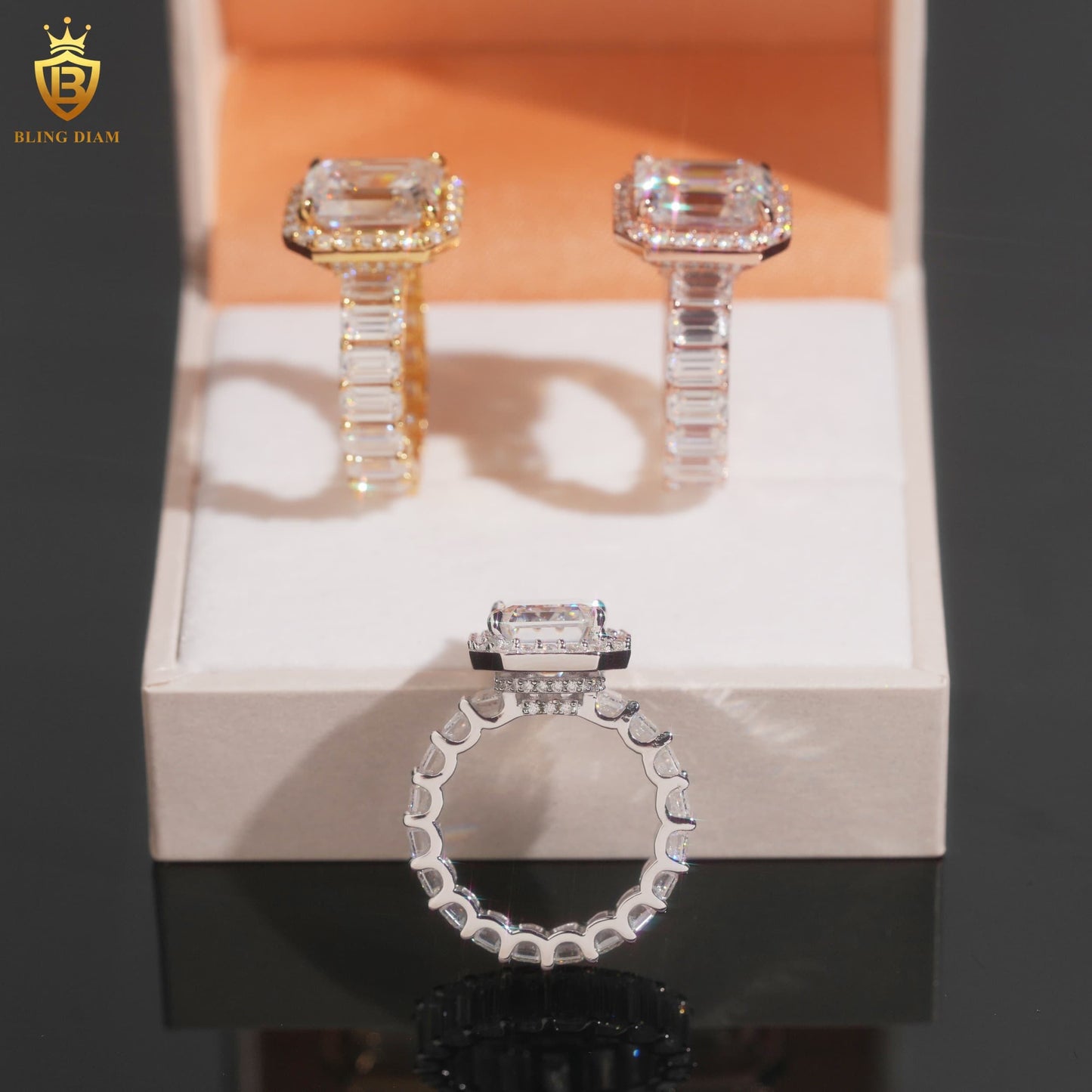 Emerald-cut moissanite ring