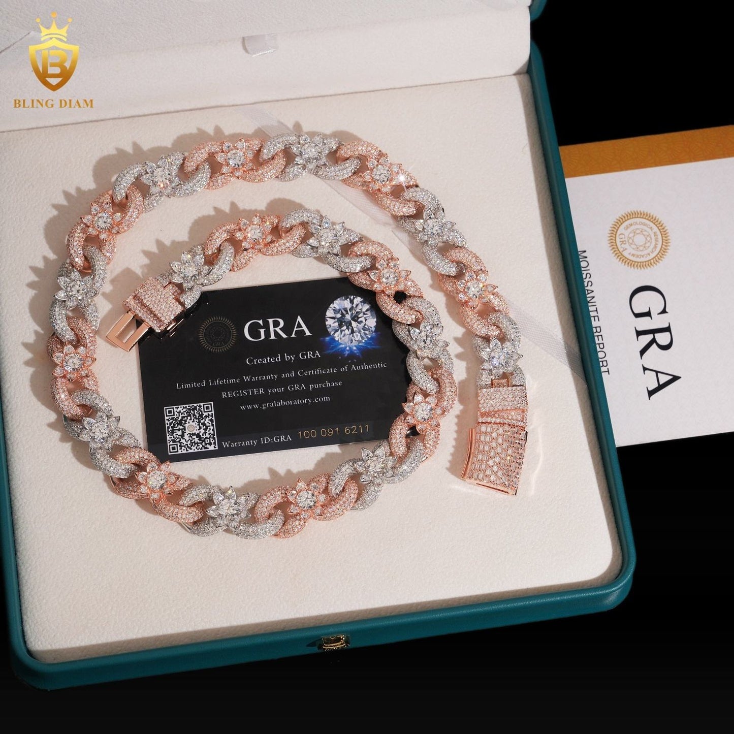 15MM Sterling Silver 925 VVS Moissanite chain