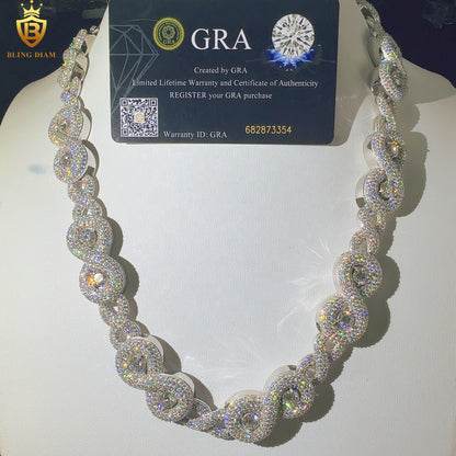 Miossanite 17mm Sterling Silver 925 Miami Cuban Link Chain