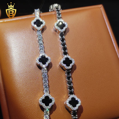 Four-Leaf Clover Moissanite Cuban Bracelet