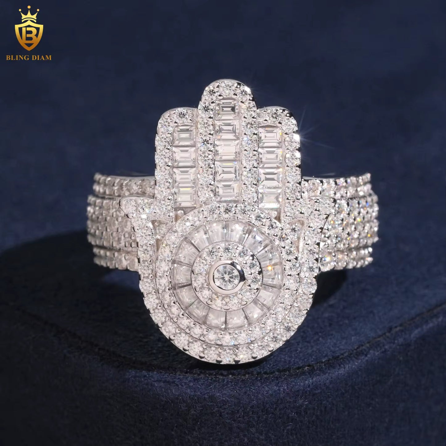 Hamsa hand iced-out ring