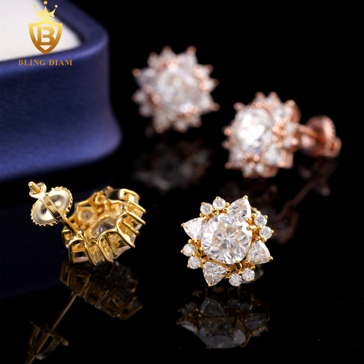 D Color VVS Moissanite Flower Stud Earrings