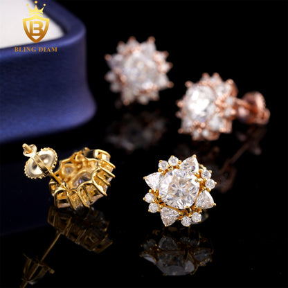 D Color VVS Moissanite Flower Stud Earrings