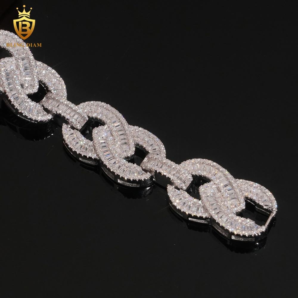 Baguette & Round Cut Moissanite Cuban Bracelet